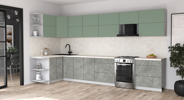 Изображение товара Кухонный гарнитур Интерлиния Мила Матте 1.5x3.8 Б (мята/керамика/опал светлый)