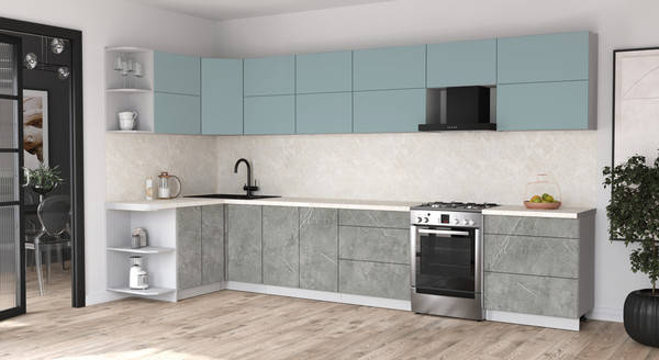 Изображение товара Кухонный гарнитур Интерлиния Мила Матте 1.5x3.8 Б (океан/керамика/опал светлый)