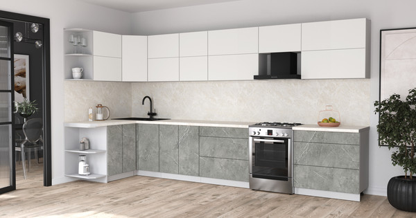 Изображение товара Кухонный гарнитур Интерлиния Мила Матте 1.5x3.9 Б (белый/керамика/опал светлый)