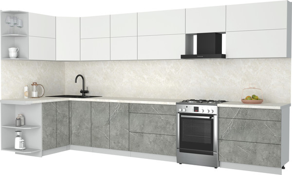 Изображение товара Кухонный гарнитур Интерлиния Мила Матте 1.5x3.9 Б (белый/керамика/опал светлый)