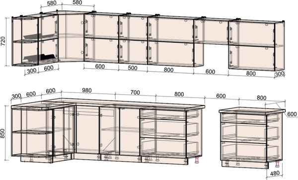 Изображение товара Кухонный гарнитур Интерлиния Мила Матте 1.5x3.9 Б (белый/керамика/опал светлый)