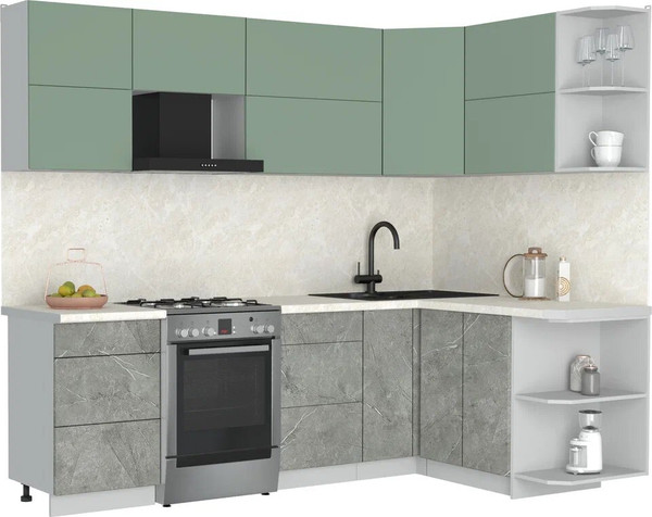 Изображение товара Кухонный гарнитур Интерлиния Мила Матте 1.5x2.5 Б (мята/керамика/опал светлый)