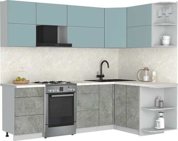 Изображение товара Кухонный гарнитур Интерлиния Мила Матте 1.5x2.5 Б (океан/керамика/опал светлый)