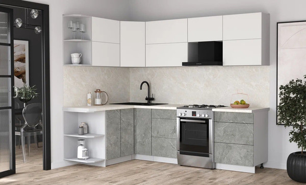 Изображение товара Кухонный гарнитур Интерлиния Мила Матте 1.5x2.6 Б (белый/керамика/опал светлый)