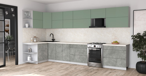 Изображение товара Кухонный гарнитур Интерлиния Мила Матте 1.5x3.9 Б (мята/керамика/опал светлый)