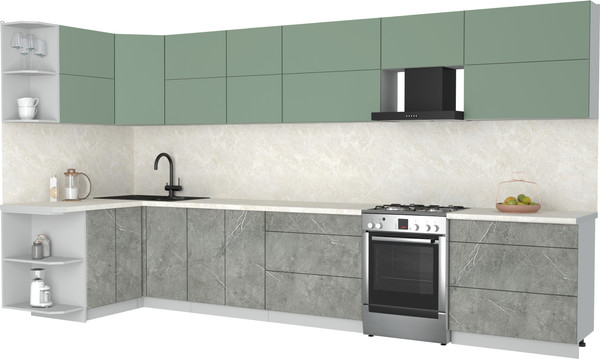 Изображение товара Кухонный гарнитур Интерлиния Мила Матте 1.5x3.9 Б (мята/керамика/опал светлый)