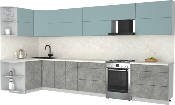 Изображение товара Кухонный гарнитур Интерлиния Мила Матте 1.5x3.9 Б (океан/керамика/опал светлый)