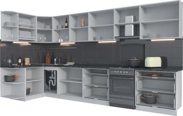 Изображение товара Кухонный гарнитур Интерлиния Мила Матте 1.5x3.9 Б (океан/керамика/опал светлый)