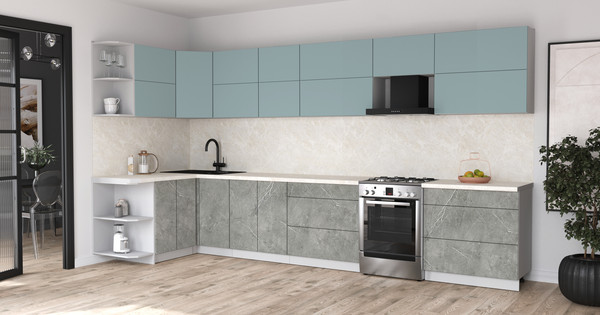 Изображение товара Кухонный гарнитур Интерлиния Мила Матте 1.5x3.9 Б (океан/керамика/опал светлый)