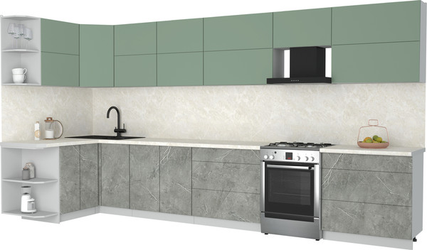 Изображение товара Кухонный гарнитур Интерлиния Мила Матте 1.5x4.0 Б (мята/керамика/опал светлый)
