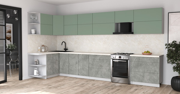 Изображение товара Кухонный гарнитур Интерлиния Мила Матте 1.5x4.0 Б (мята/керамика/опал светлый)