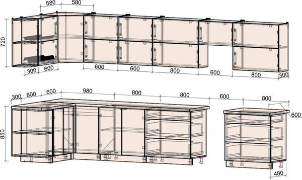 Изображение товара Кухонный гарнитур Интерлиния Мила Матте 1.5x4.0 Б (мята/керамика/опал светлый)