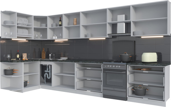 Изображение товара Кухонный гарнитур Интерлиния Мила Матте 1.5x4.0 Б (океан/керамика/опал светлый)