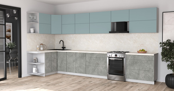 Изображение товара Кухонный гарнитур Интерлиния Мила Матте 1.5x4.0 Б (океан/керамика/опал светлый)