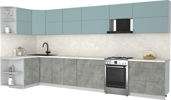 Изображение товара Кухонный гарнитур Интерлиния Мила Матте 1.5x4.0 Б (океан/керамика/опал светлый)