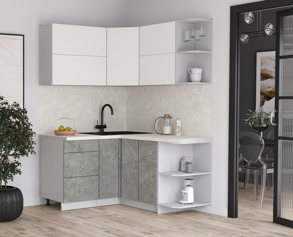 Изображение товара Кухонный гарнитур Интерлиния Мила Матте 1.5x1.4 А PR (белый/керамика/опал светлый)