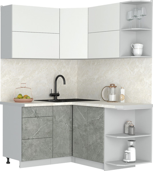 Изображение товара Кухонный гарнитур Интерлиния Мила Матте 1.5x1.4 А PR (белый/керамика/опал светлый)