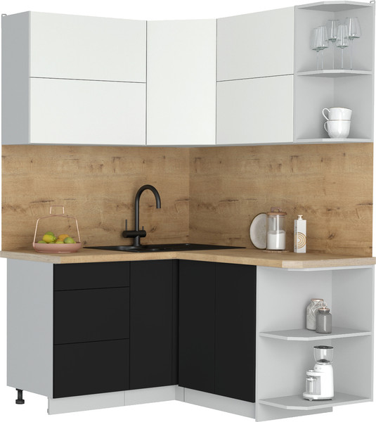 Изображение товара Кухонный гарнитур Интерлиния Мила Матте 1.5x1.4 А PR (белый/черный/дуб бунратти)