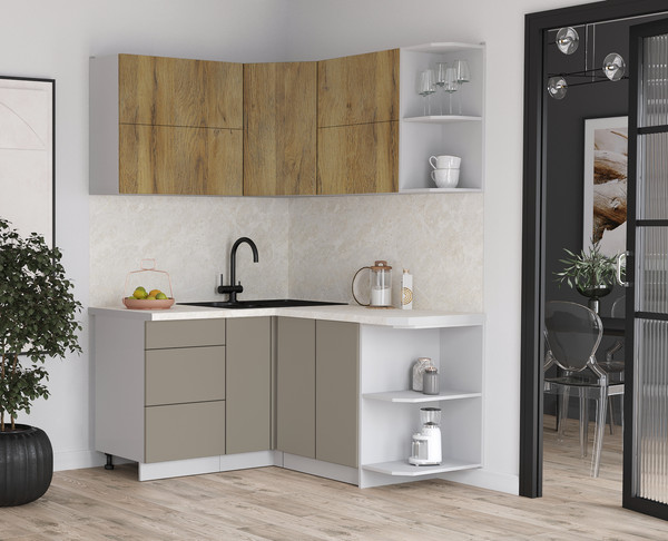 Изображение товара Кухонный гарнитур Интерлиния Мила Матте 1.5x1.4 А PR (дуб вотан/луна/опал светлый)