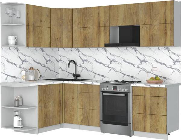 Изображение товара Кухонный гарнитур Интерлиния Мила Матте 1.5x2.6 Б (дуб вотан/дуб вотан/белый гранит)