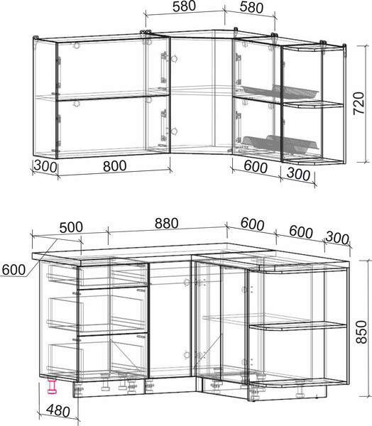Изображение товара Кухонный гарнитур Интерлиния Мила Матте 1.5x1.4 А PR (керамика/керамика/опал светлый)