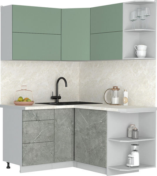 Изображение товара Кухонный гарнитур Интерлиния Мила Матте 1.5x1.4 А PR (мята/керамика/опал светлый)