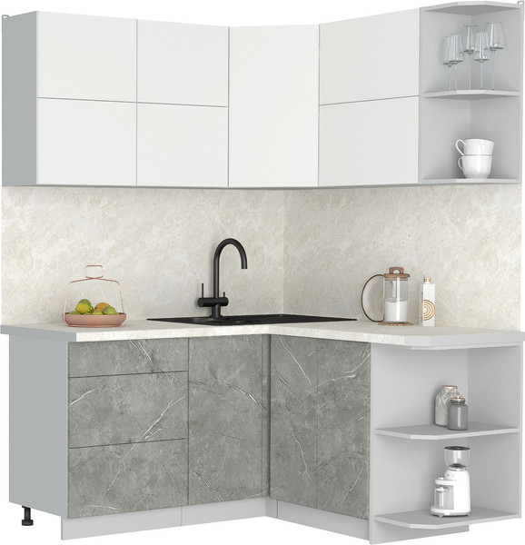 Изображение товара Кухонный гарнитур Интерлиния Мила Матте 1.5x1.6 А PR (белый/керамика/опал светлый)