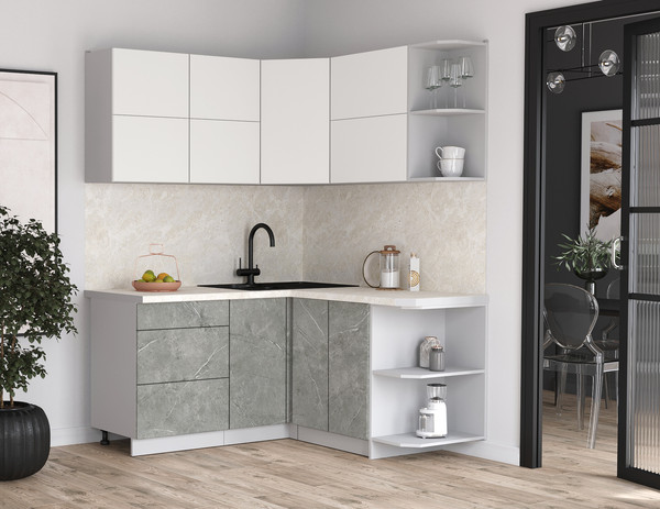 Изображение товара Кухонный гарнитур Интерлиния Мила Матте 1.5x1.6 А PR (белый/керамика/опал светлый)