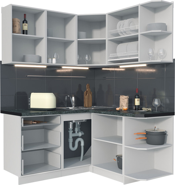 Изображение товара Кухонный гарнитур Интерлиния Мила Матте 1.5x1.6 А PR (белый/керамика/опал светлый)