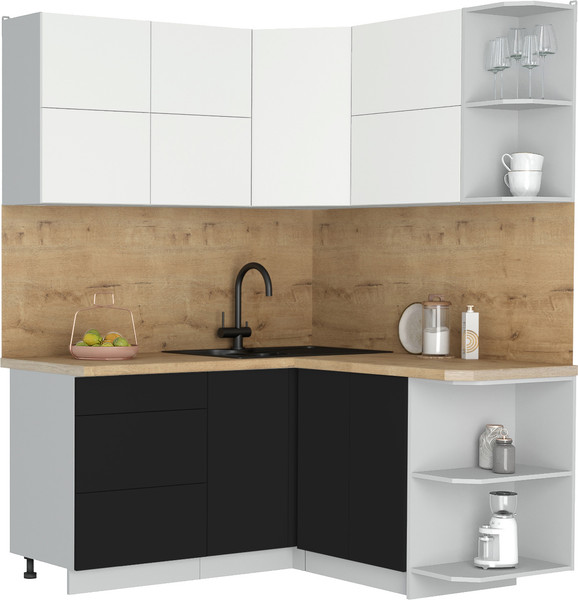 Изображение товара Кухонный гарнитур Интерлиния Мила Матте 1.5x1.6 А PR (белый/черный/дуб бунратти)