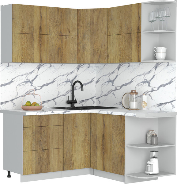 Изображение товара Кухонный гарнитур Интерлиния Мила Матте 1.5x1.6 А PR (дуб вотан/дуб вотан/белый гранит)