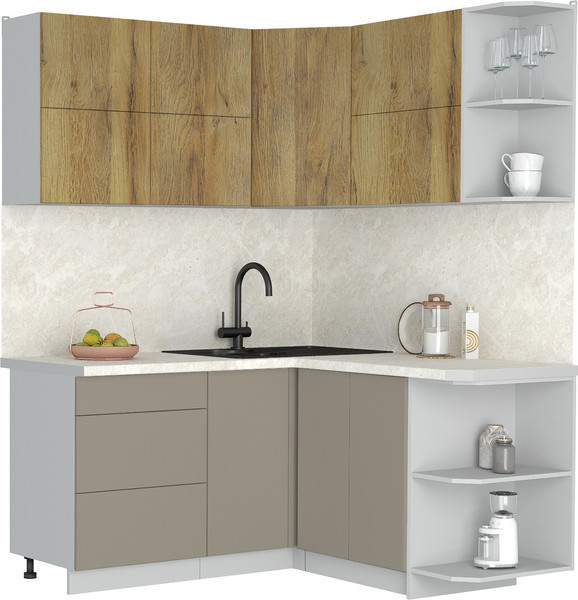 Изображение товара Кухонный гарнитур Интерлиния Мила Матте 1.5x1.6 А PR (дуб вотан/луна/опал светлый)