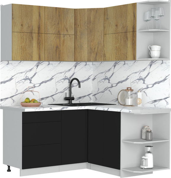 Изображение товара Кухонный гарнитур Интерлиния Мила Матте 1.5x1.6 А PR (дуб вотан/черный/белый гранит)