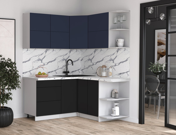 Изображение товара Кухонный гарнитур Интерлиния Мила Матте 1.5x1.6 А PR (индиго/черный/белый гранит)