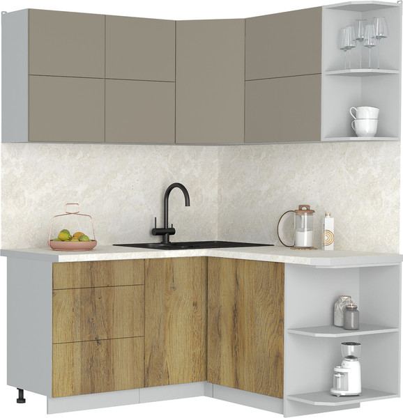 Изображение товара Кухонный гарнитур Интерлиния Мила Матте 1.5x1.6 А PR (луна/дуб вотан/опал светлый)