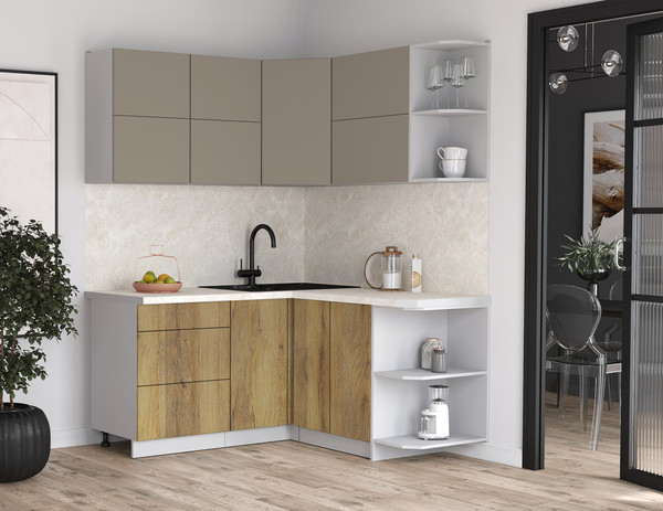 Изображение товара Кухонный гарнитур Интерлиния Мила Матте 1.5x1.6 А PR (луна/дуб вотан/опал светлый)