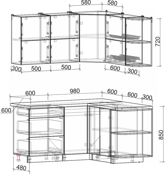 Изображение товара Кухонный гарнитур Интерлиния Мила Матте 1.5x1.6 А PR (океан/керамика/опал светлый)