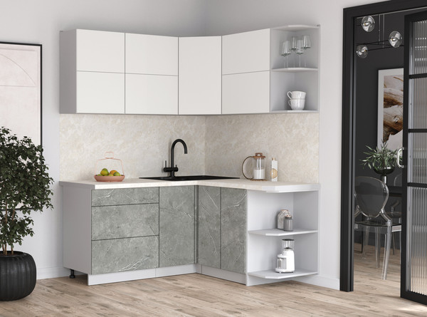 Изображение товара Кухонный гарнитур Интерлиния Мила Матте 1.5x1.7 А PR (белый/керамика/опал светлый)