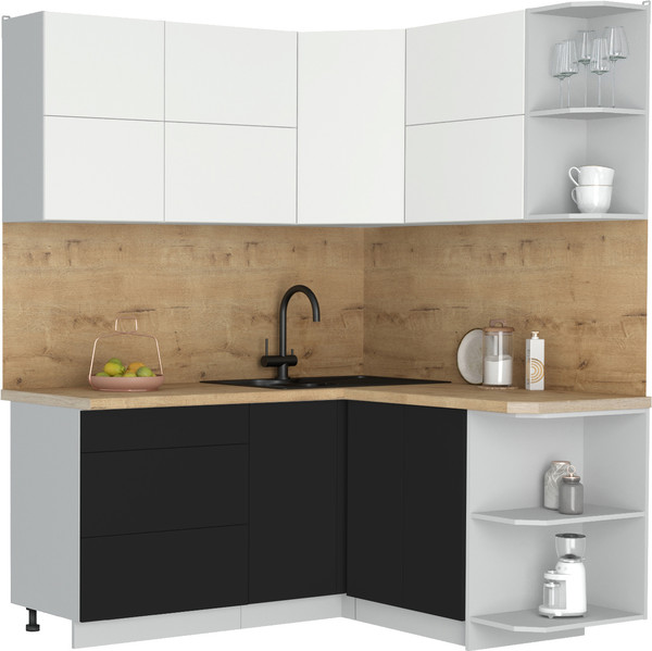 Изображение товара Кухонный гарнитур Интерлиния Мила Матте 1.5x1.7 А PR (белый/черный/дуб бунратти)