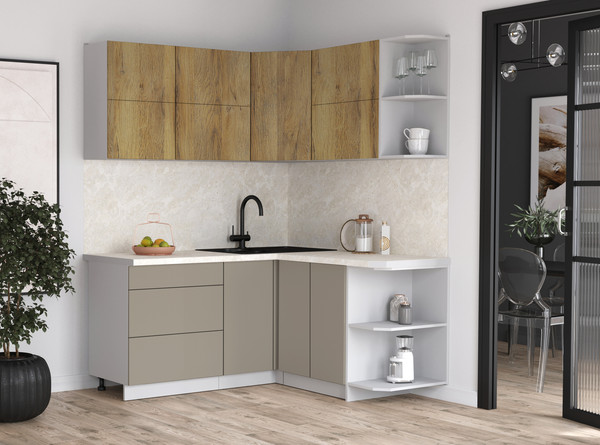 Изображение товара Кухонный гарнитур Интерлиния Мила Матте 1.5x1.7 А PR (дуб вотан/луна/опал светлый)