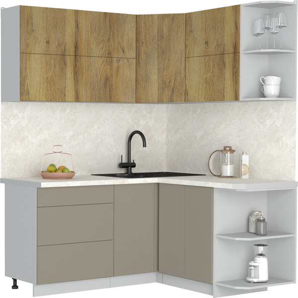 Изображение товара Кухонный гарнитур Интерлиния Мила Матте 1.5x1.7 А PR (дуб вотан/луна/опал светлый)