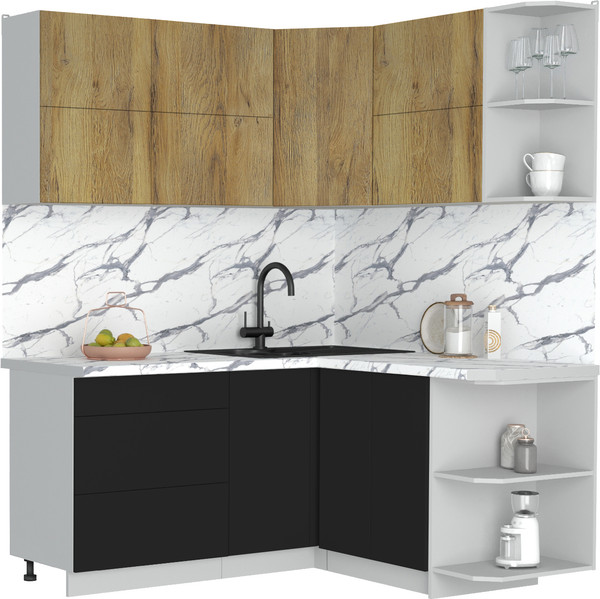Изображение товара Кухонный гарнитур Интерлиния Мила Матте 1.5x1.7 А PR (дуб вотан/черный/белый гранит)