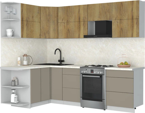 Изображение товара Кухонный гарнитур Интерлиния Мила Матте 1.5x2.6 Б (дуб вотан/луна/опал светлый)