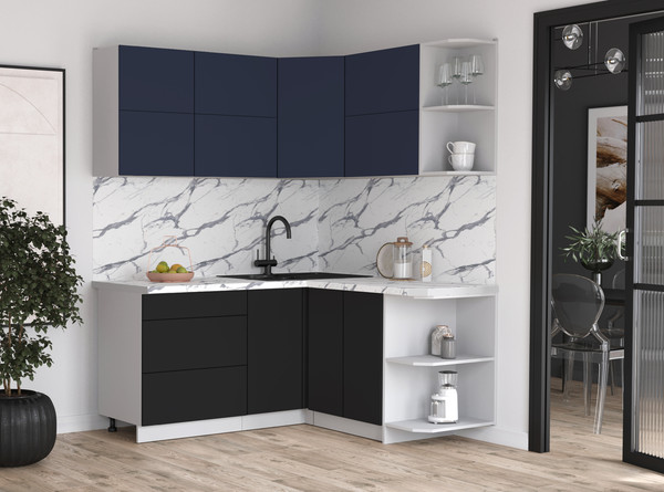 Изображение товара Кухонный гарнитур Интерлиния Мила Матте 1.5x1.7 А PR (индиго/черный/белый гранит)