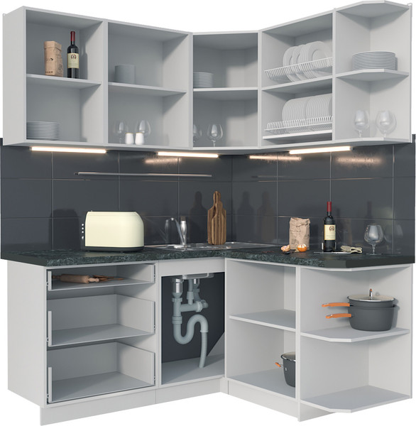 Изображение товара Кухонный гарнитур Интерлиния Мила Матте 1.5x1.7 А PR (индиго/черный/белый гранит)