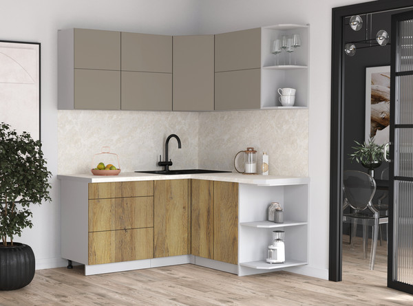 Изображение товара Кухонный гарнитур Интерлиния Мила Матте 1.5x1.7 А PR (луна/дуб вотан/опал светлый)