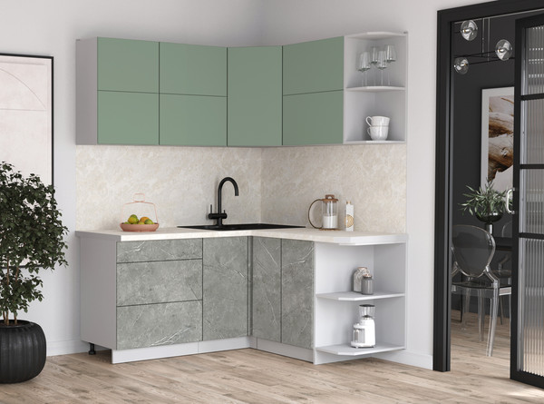 Изображение товара Кухонный гарнитур Интерлиния Мила Матте 1.5x1.7 А PR (мята/керамика/опал светлый)