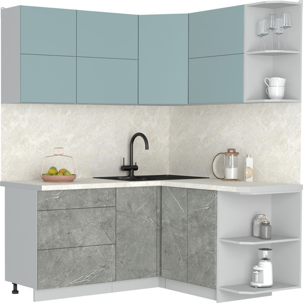 Изображение товара Кухонный гарнитур Интерлиния Мила Матте 1.5x1.7 А PR (океан/керамика/опал светлый)