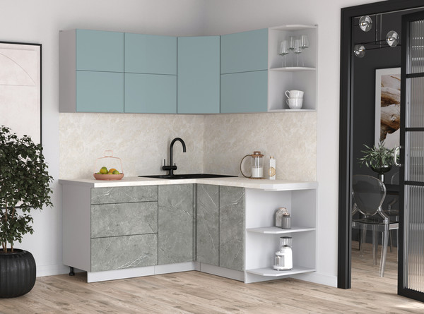 Изображение товара Кухонный гарнитур Интерлиния Мила Матте 1.5x1.7 А PR (океан/керамика/опал светлый)