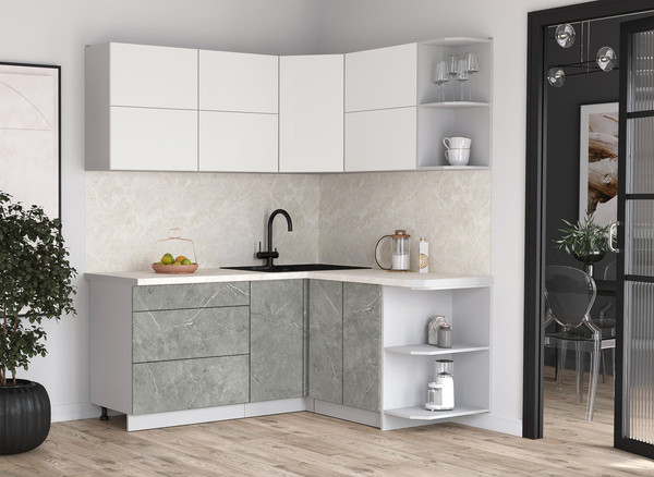 Изображение товара Кухонный гарнитур Интерлиния Мила Матте 1.5x1.8 А PR (белый/керамика/опал светлый)